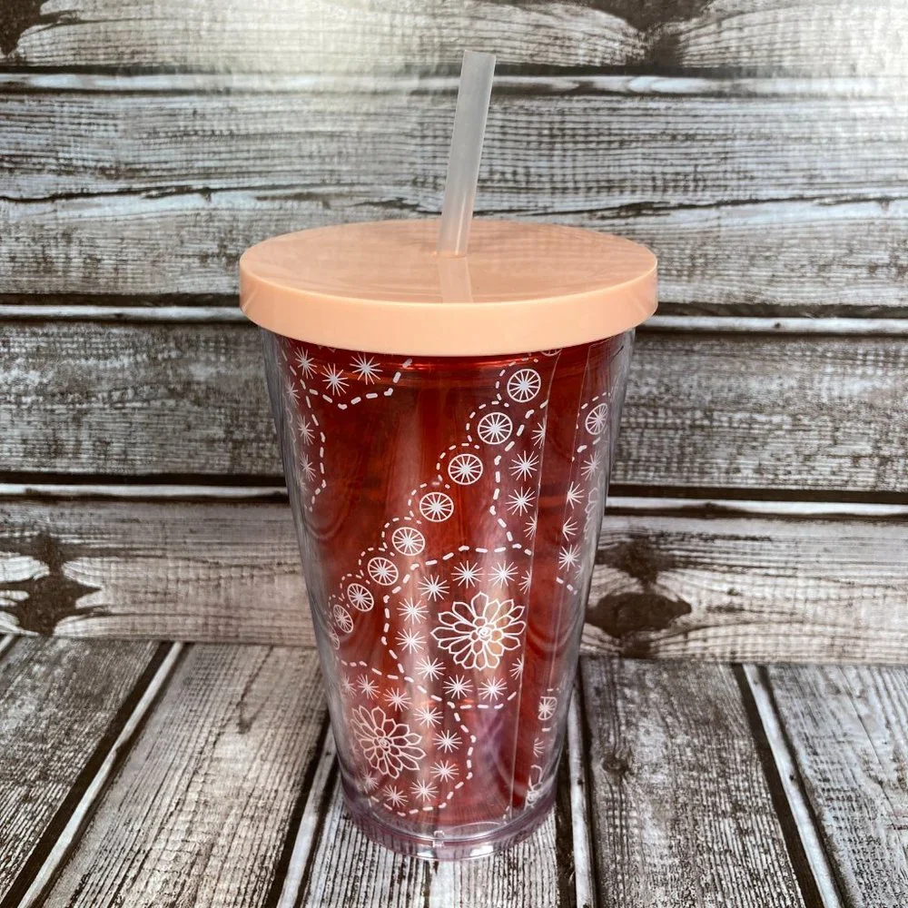 STARBUCKS 16 Oz. Peach Siren Tumbler Straw Cold Cup Reusable Floral Design
